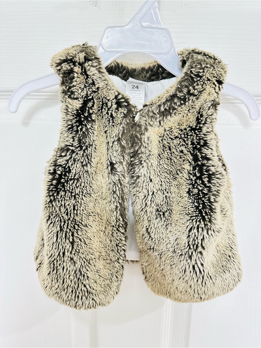 Carter's Plush Faux Fur Toddler Vest in Light Taupe and Dark Brown